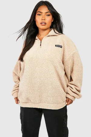 Boohoo Plus Borg Funnel Neck Zip Sweater - - 16