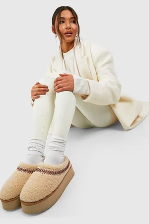 Boohoo Borg Embroidered Platform Cosy Mules - - 5