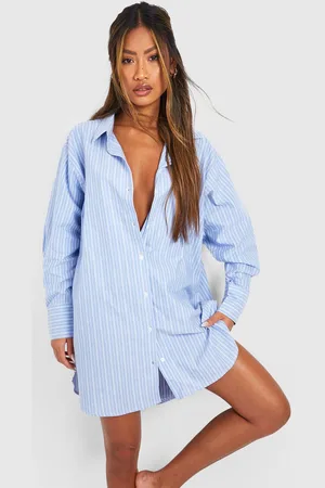 Boohoo Cotton Stripe Oversized Pyjama Night Shirt - - 6