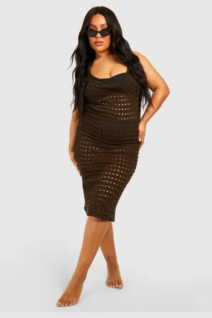 Boohoo Plus Cowl Neck Crochet Beach Dress - - 16