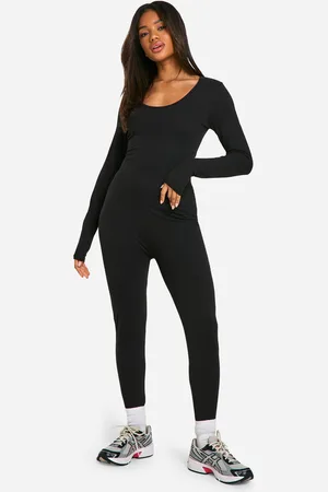 Boohoo Basic Long Sleeve Scoop Neck Unitard - - 10