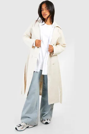 Boohoo Petite Linen Look Belted Trench Coat - - 14