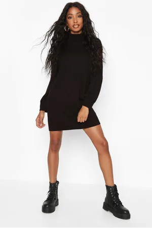 Boohoo Turtleneck Blouson Sleeve Jumper Dress - - S