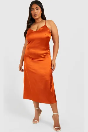 Boohoo Plus Satin V Neck Split Midi Dress - - 16