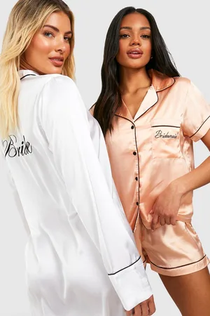 Boohoo Bridesmaid Embroidered Satin Short Set - - 8