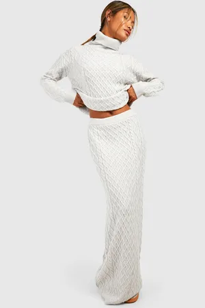 Boohoo Cable Turtleneck Jumper And Maxi Skirt Knitted Co-Ord - - 12