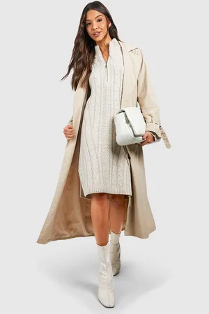 Boohoo Half Zip Cable Knit Jumper Dress - - S