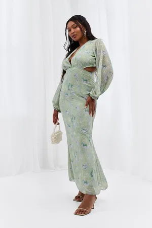 Boohoo Plus Floral Print Dobby Mesh Cut Out Maxi Dress - - 28