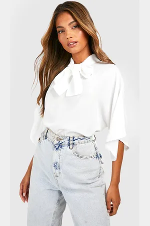 Boohoo Woven Tie Neck Floaty Flared Sleeve Blouse - - 8