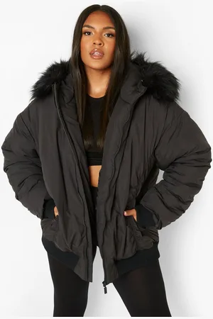 Boohoo Plus Faux Fur Trim Bomber Jacket - - 22