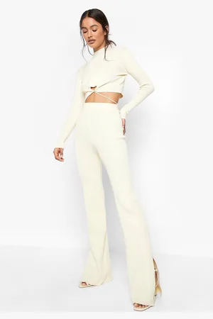 Boohoo Rib Wrap Detail Knitted Set - - L