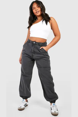Boohoo Plus Mid Rise Utility Denim Cargo Track Pants - - 16