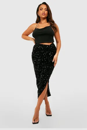 Boohoo Plus Sequin Ruched Front And Back Midi Skirt - - 22