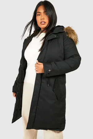 Boohoo Plus Faux Fur Trim Parka Coat - - 16