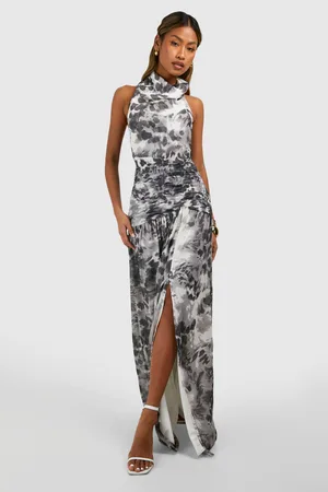 Boohoo Chiffon Maxi Leopard Print Halterneck Dress - - 12