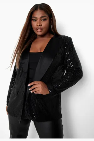 Boohoo Plus Contrast Lapel Sequin Blazer - - 16