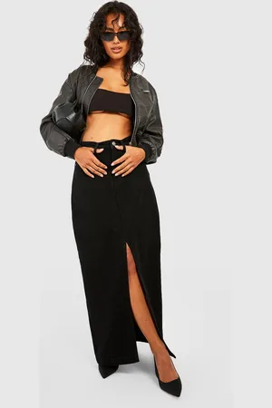 Boohoo Basic Split Front Denim Maxi Skirt - - 6