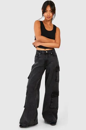 Boohoo Loose Fit Acid Wash Cargo Jeans - - 6