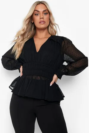 Boohoo Plus Dobby Mesh Volume Sleeve Blouse - - 28