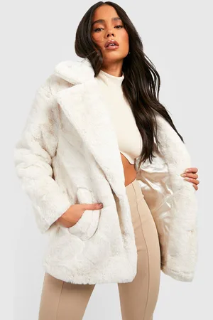 Boohoo Petite Oversized Collar Luxe Faux Fur Coat - - 10