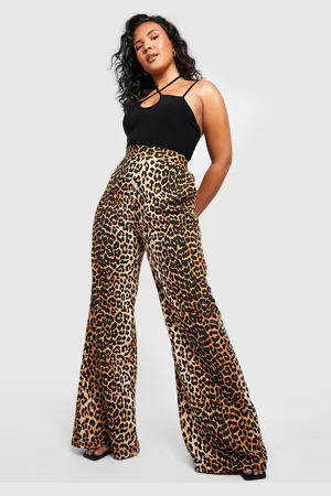 Boohoo Plus Leopard Print Woven Wide Leg Pants - - 26