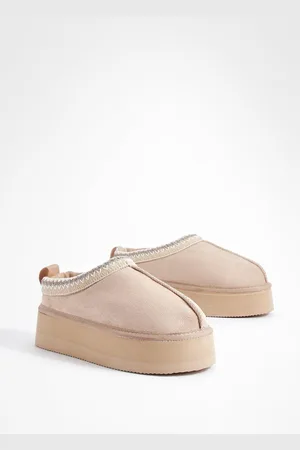 Boohoo Embroidered Detailing Platform Slip On Faux Fur Lined Mules - - 5