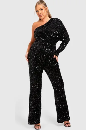 Boohoo Plus Velvet Sequin One Shoulder Jumpsuit - - 28