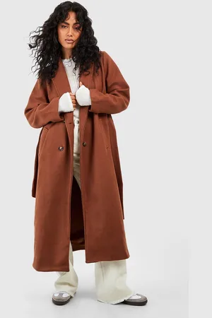 Boohoo Longline Double Breasted Belted Wool Look Coat - - 8