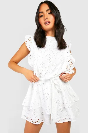 Boohoo Broderie Ruffle Playsuit - - 8