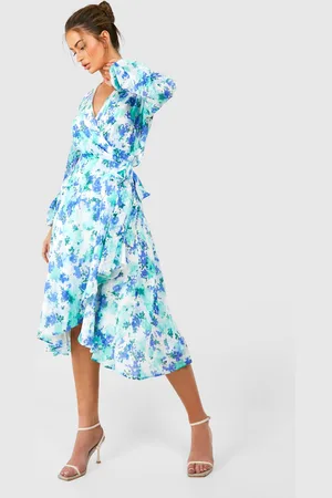 Boohoo Floral Wrap Belted Midi Dress - - 8