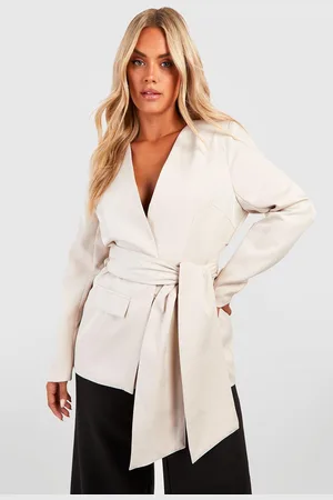 Boohoo Plus Woven Tie Belt Pocket Blazer - - 16