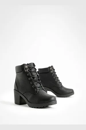Boohoo Wide Fit Lace Up Heeled Hiker Boots - - 6