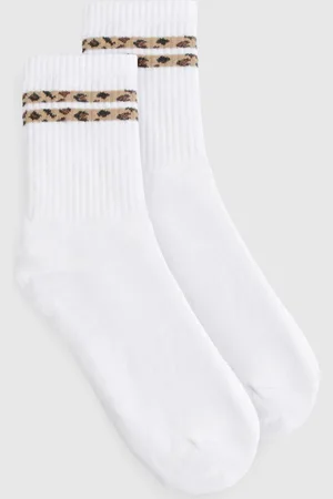 Boohoo Leopard Double Stripe Sports Sock - - ONE SIZE