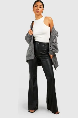 Boohoo Leather Look High Waisted Seam Front Flared Pants - - 6