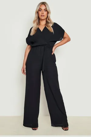 Boohoo Plus Plisse Tie Belt Tapered Pants Jumpsuit - - 24