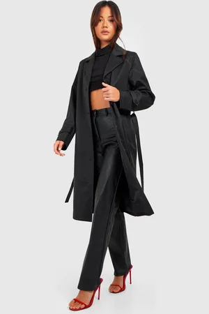 Boohoo Petite Premium Faux Leather Trench Coat - - 16