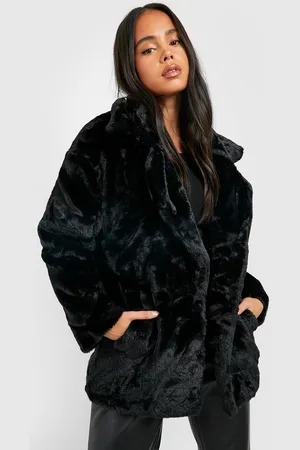 Boohoo Petite Oversized Collar Luxe Faux Fur Coat - - 10