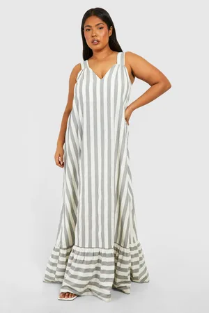 Boohoo Plus Wide Stripe Trapeze Maxi Dress - - 16