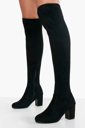 Boohoo Wide Fit Block Heel Stretch Over The Knee Boots - - 5
