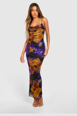 Boohoo Floral Print Mesh Maxi Slip Dress - - 10