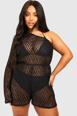 Boohoo Plus Jersey Knitted One Shoulder Beach Playsuit - - 16