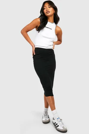 Boohoo Basic Solid High Waisted Midi Skirt - 8