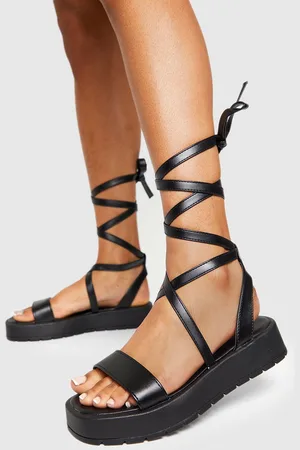 Boohoo Wide Fit Chunky Flatform Tie Leg Sandals - - 5