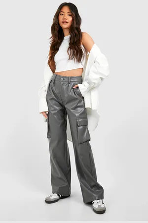 Boohoo Faux Leather Pocket Detail Cargo Straight Pants - - 8
