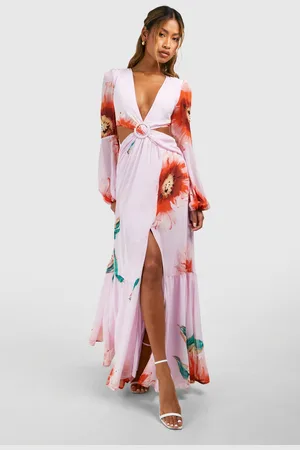Boohoo Floral Print Cut Out Maxi Dress - - 16