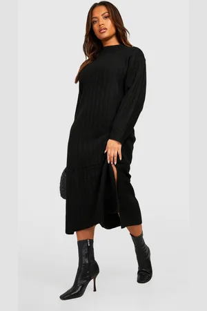 Boohoo Plus Chunky Rib Soft Knitted Midaxi Dress - - 16