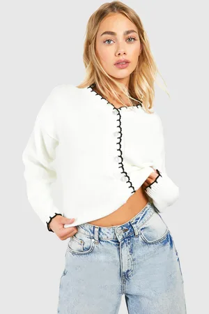 Boohoo Blanket Stitch Knitted Crop Cardigan - - S