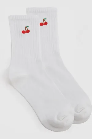 Boohoo Embroidered Cherry Socks - - ONE SIZE