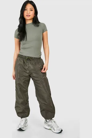 Boohoo Petite Cuff Hem Drawstring Parachute Pants - - 6