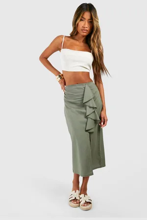Boohoo Linen Look Frill Midi Skirt - - 12